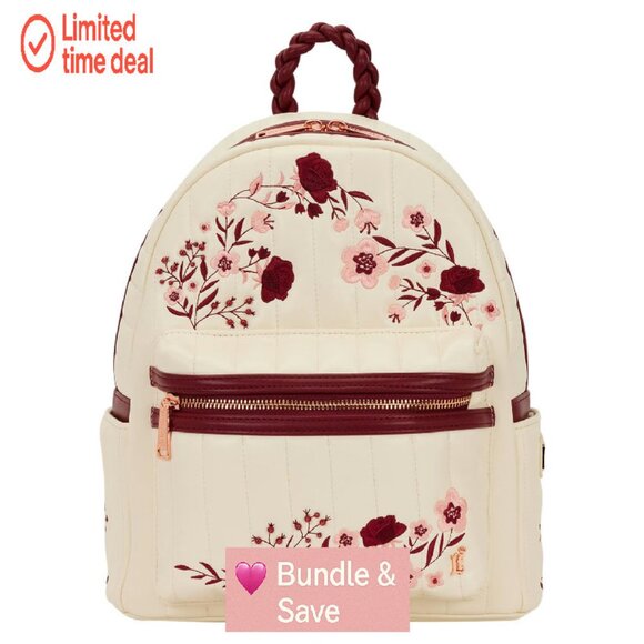 Mid-Size Faux Leather Backpack with Floral Embroidery and Adjustable Straps